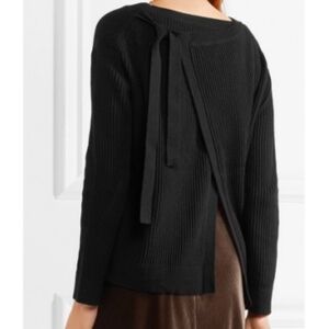 Vince Tie Back Ribbed Cashmere Cotton Black Sweater Size S